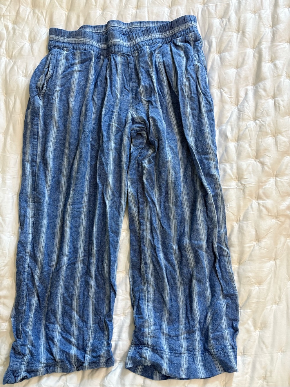 Old Navy Blue Striped Linen Wide-Leg Pants LP